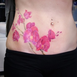 Татуировка цветы орхидеи на животе