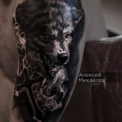 #plotnikovasketch волк с черепом и крестом